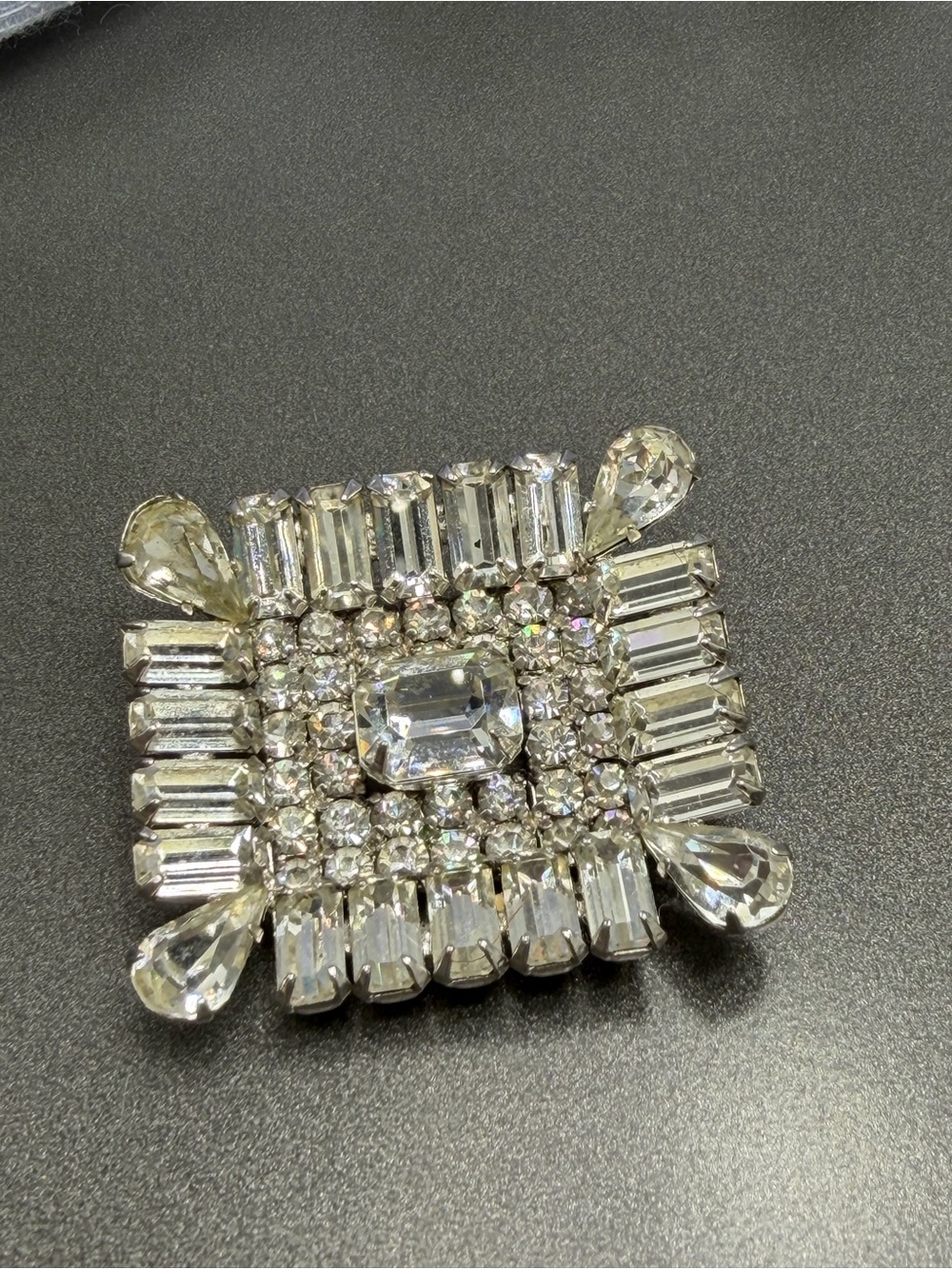 Vintage Sherman Brooch Clear Art Deco style #77sb